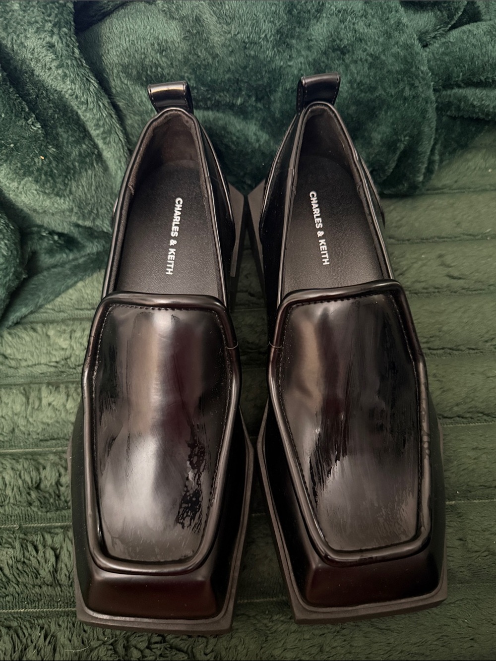 Charles & Keith Woman’s Black Square-Toe Slip-On Dress Shoes